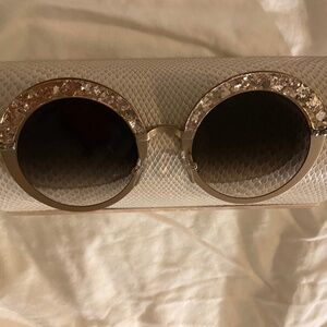 Brand new, never worn Jimmy Choo Round Glitter-Rim Sunglasses